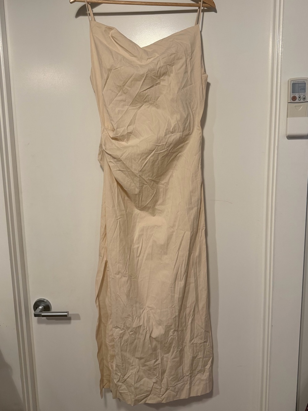 Zara Cream Bias-Cut Maxi Slip Dress with Spaghetti Straps